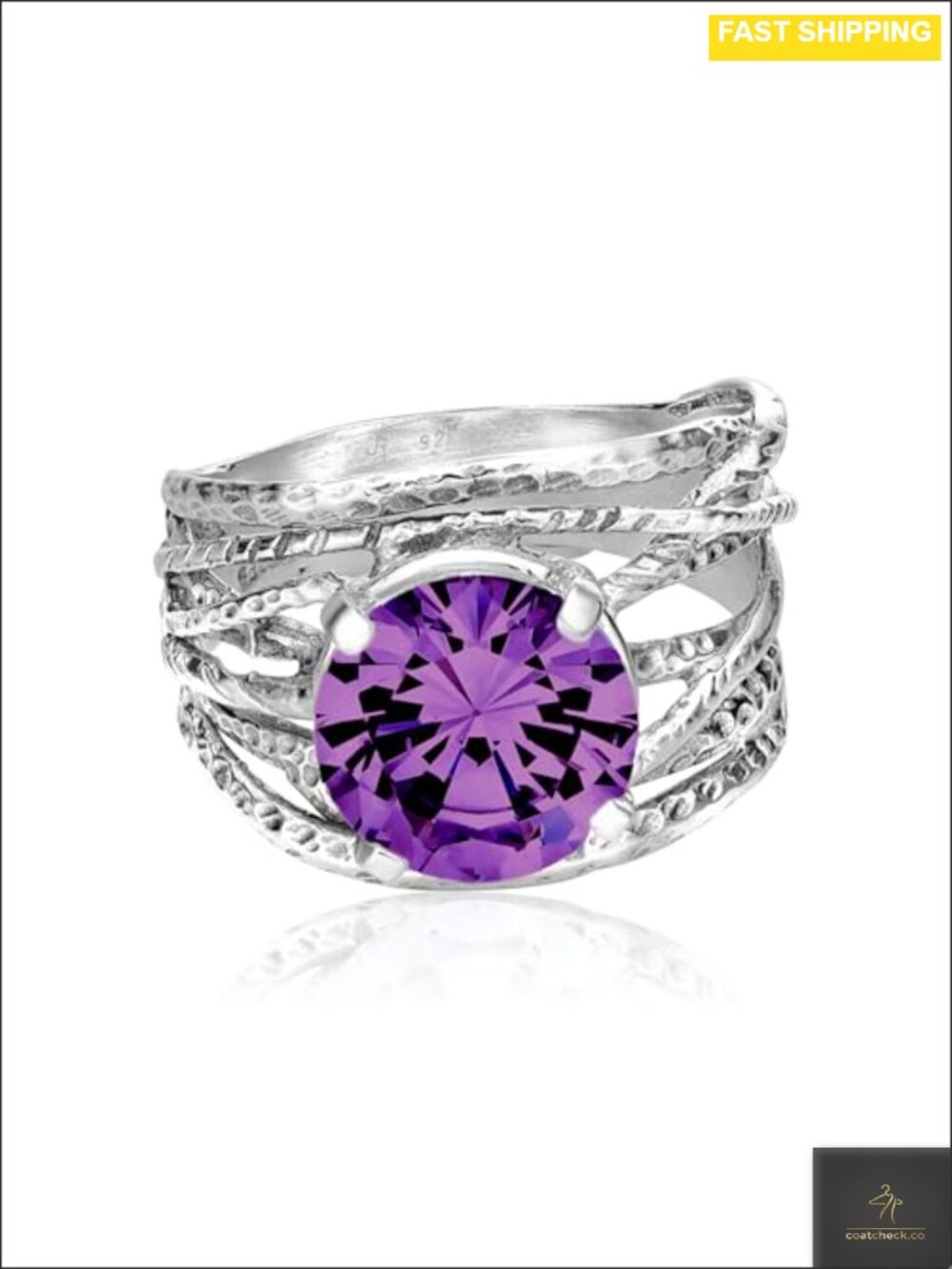925 Sterling Silver Ring Wrap Vintage Design Prong Set Round CZ Statement Ring